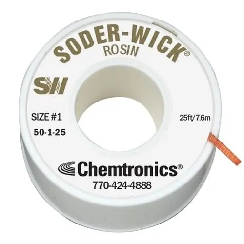 Chemtronics 50-1-25 1 Soder-Wick® Rosin Flux Desoldering Wick, White, 0.030" dia. x 25‘ Spool