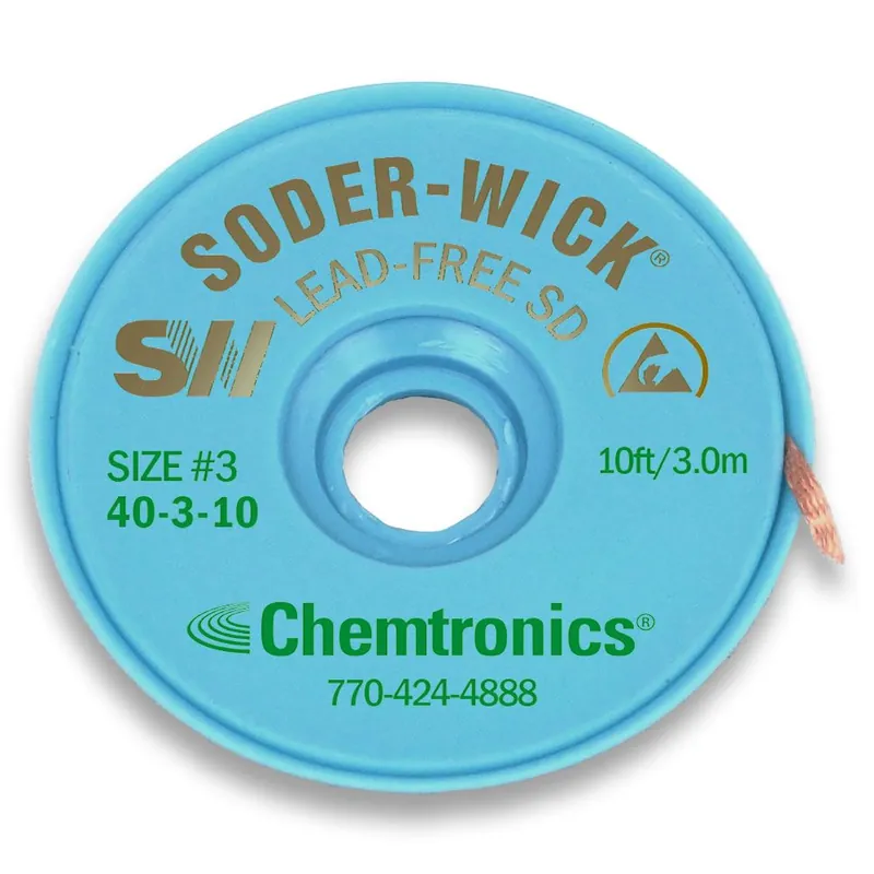 Chemtronics 40-3-10 3 Soder-Wick® Lead-Free ESD-Safe Desoldering Wick, Green, 0.080" dia. x 10‘ Spool