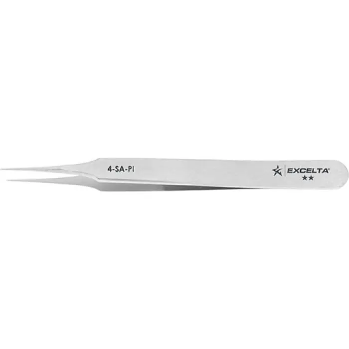 Excelta 4-SA-PI ★★ Italian-Made Anti-Magnetic Stainless Steel Tweezer with Straight, Tapered, Ultra Fine Pointed Tips, 4.25" OAL