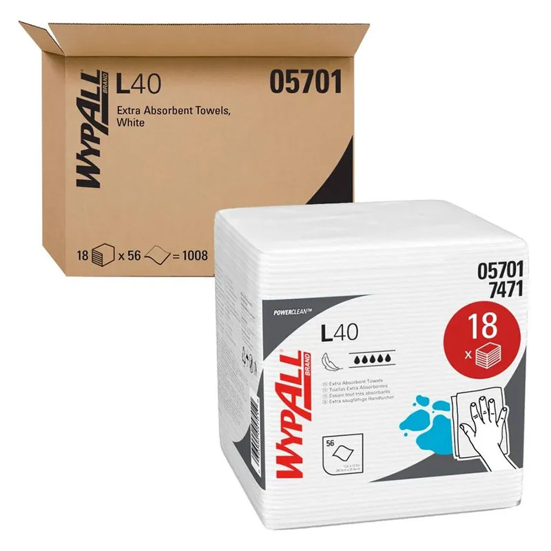 Kimberly Clark 05701 WypAll® Power Clean L40 Extra Absorbent Towels, 12.5" x 12" (Pack of 56)