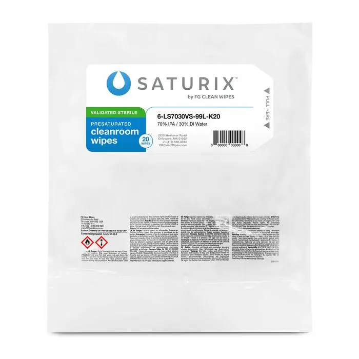FG Clean Wipes 6-LS7030VS-99P-N40 Saturix™ Sterile Presaturated Polyester Knit Wipes, 70% IPA, 9" x 9"