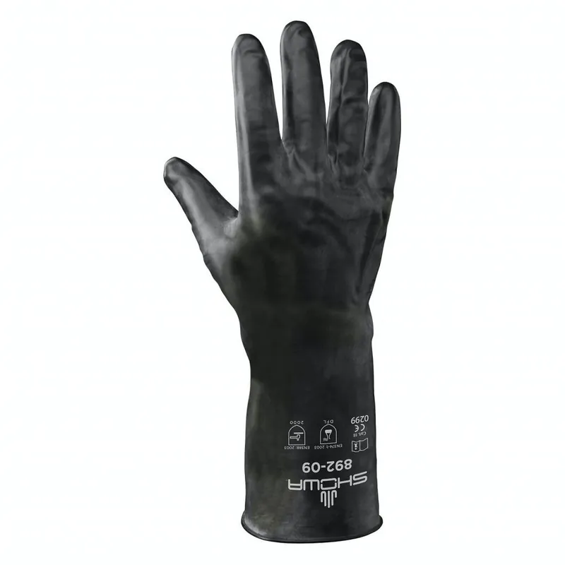 Showa Gloves 892 Unlined Viton® Coated Chemical & Acid Resistant Gloves, Black, 12" (Pair)