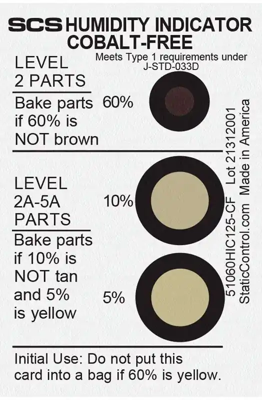 SCS 51060HIC125-CF 3-Spot Cobalt-Free Humidity Indicator Card, 5% 10% 60% RH Can of 125