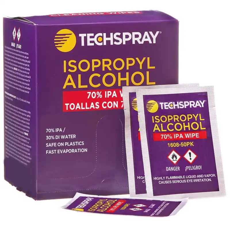 TechSpray 1608-50PK Individually Wrapped 70% Isopropyl Alcohol (IPA) Wipes, 5.5" x 5.5" (Box of 50)