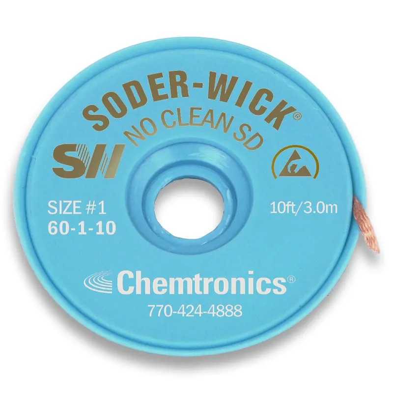 Chemtronics 60-1-10 1 Soder-Wick® No-Clean Desoldering Wick, White, 0.030" dia. x 10‘ Spool