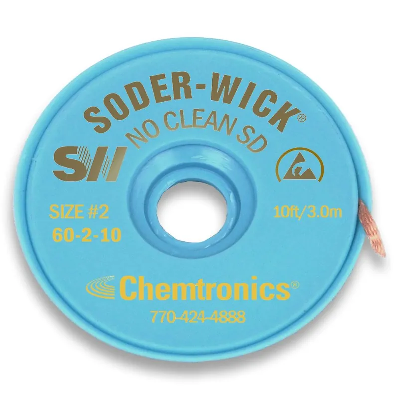 Chemtronics 60-2-10 2 Soder-Wick® No-Clean Desoldering Wick, Yellow, 0.060" dia. x 10‘ Spool