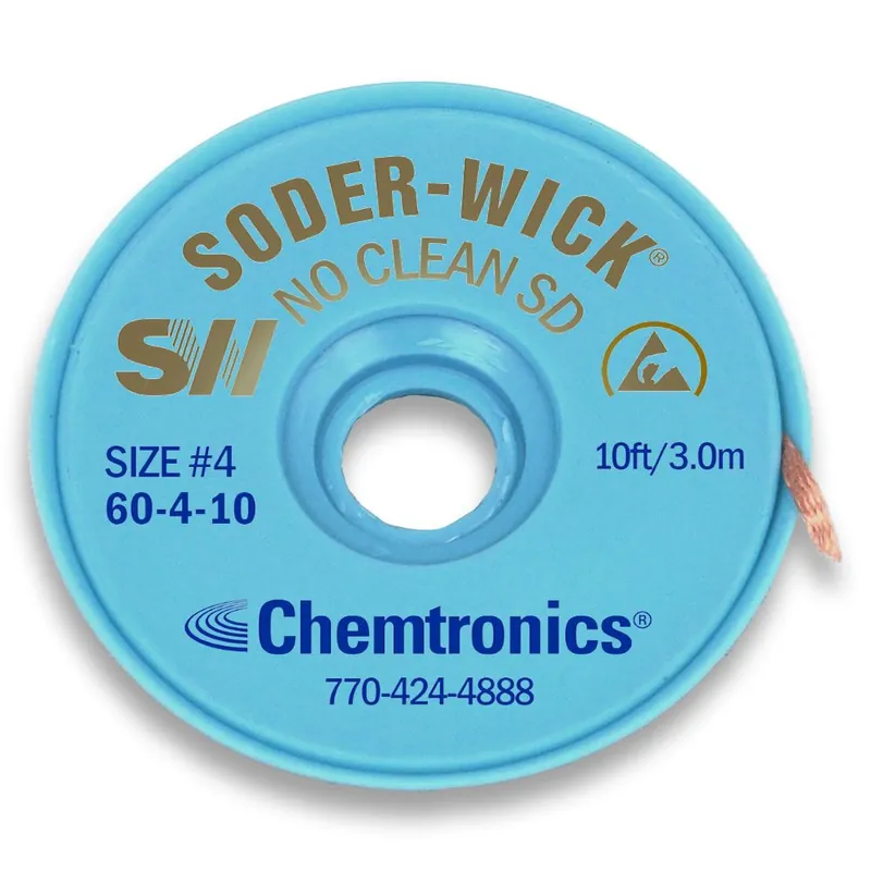 Chemtronics 60-4-10 4 Soder-Wick® No-Clean Desoldering Wick, Blue, 0.110" dia. x 10‘ Spool