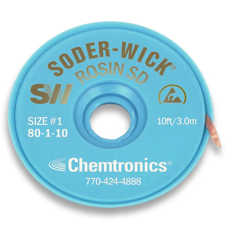 Chemtronics 80-1-10 1 Soder-Wick® Rosin Flux ESD-Safe Desoldering Wick, White, 0.030" dia. x 10‘ Spool