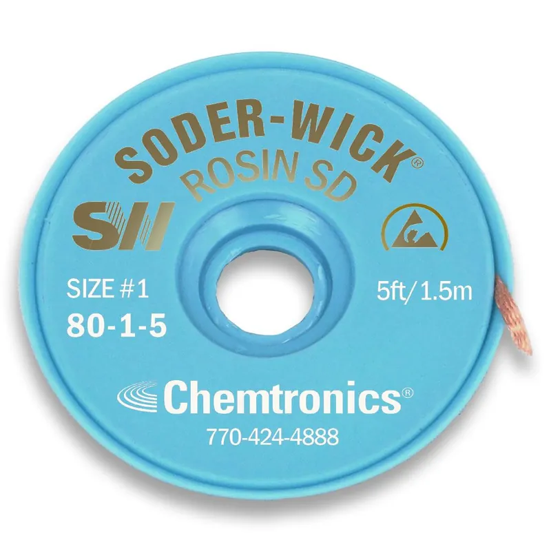 Chemtronics 80-1-5 1 Soder-Wick® Rosin Flux ESD-Safe Desoldering Wick, White, 0.030" dia. x 5‘ Spool
