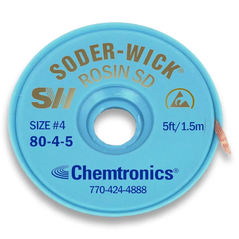 Chemtronics 80-4-5 4 Soder-Wick® Rosin Flux ESD-Safe Desoldering Wick, Blue, 0.110" dia. x 5‘ Spool