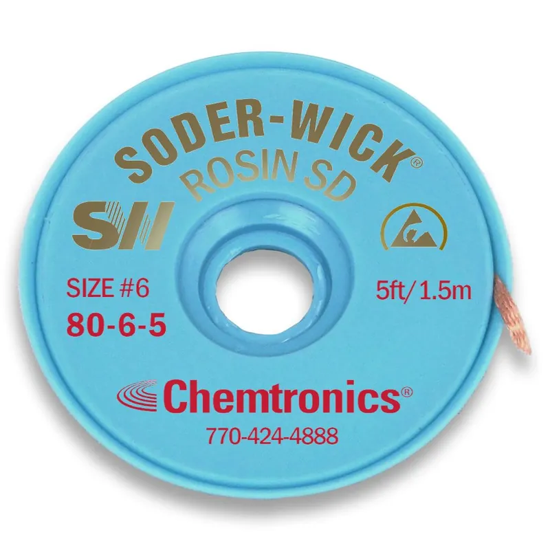 Chemtronics 80-6-5 6 Soder-Wick® Rosin Flux ESD-Safe Desoldering Wick, Red, 0.210" dia. x 5‘ Spool