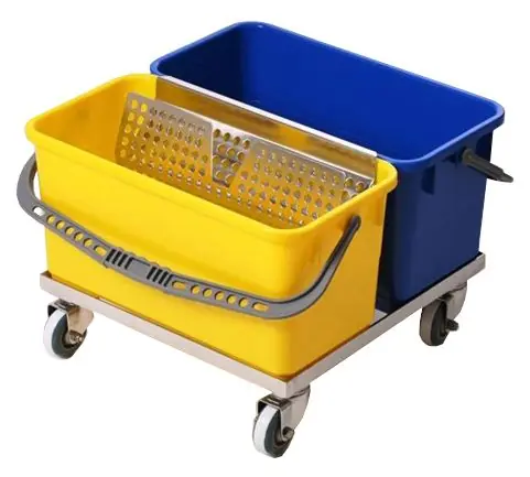 MicroNova C-7 SlimT™ Electropolished Stainless Steel Double Bucket Cart with 2 Buckets, 22" x 23" x 15"