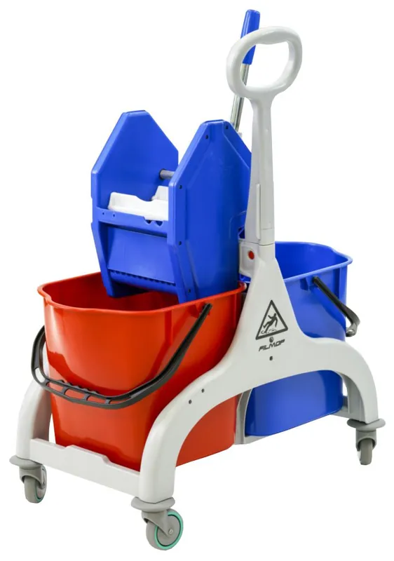 MicroNova C-2 Plastic Double Bucket Cart & Wringer, 6.5 Gallon Capacity