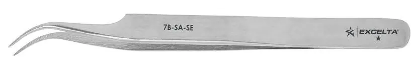 Excelta 7B-SA-SE ★ Economy Anti-Magnetic Stainless Steel Tweezer with 55° Curved, Serrated Very Fine Pointed Tips, 4.5" OAL