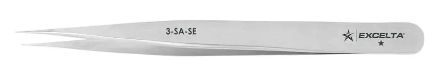 Excelta 3-SA-SE ★ Economy Stainless Steel Tweezer with Straight, Very Fine Pointed Tips, 4.75" OAL