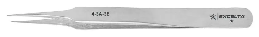 Excelta 4-SA-SE ★ Economy Anti-Magnetic Stainless Steel Tweezer with Straight, Tapered, Ultra Fine Pointed Tips, 4.25" OAL