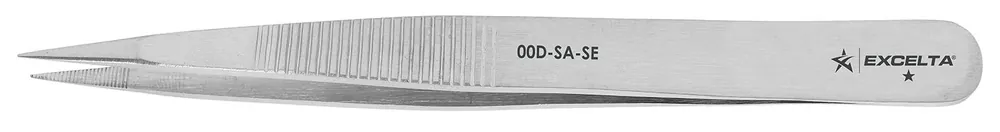 Excelta 00D-SA-SE ★ Italian-Made Anti-Magnetic Stainless Steel Tweezer with Straight, Strong, Serrated, Medium Pointed Tips, 4.75" OAL