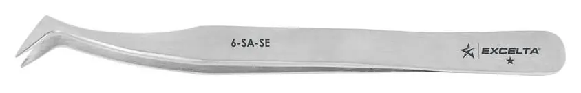 Excelta 6-SA-SE ★ Economy Anti-Magnetic Stainless Steel Tweezer with 70° Angulated Flat, Sharp Pointed Tips, 4.5" OAL