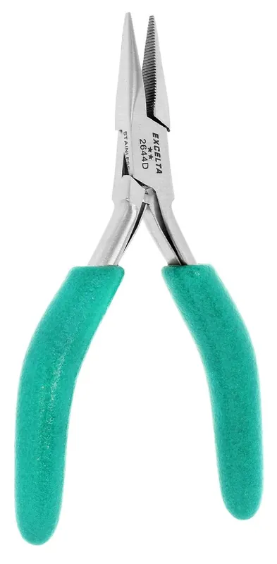 Excelta 2644D ★★ ESD-Safe Small Chain Nose Stainless Steel Pliers with Serrated Jaw & Standard Grips, 4.75" OAL