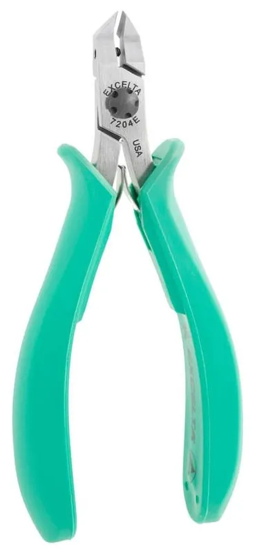 Excelta 7204E ★★★★★ Lazer Line® ESD-Safe Large 50° Angulated Tapered Head Optimum Flush Carbon Steel Cutter with Molded Grip Handles, 5" OAL
