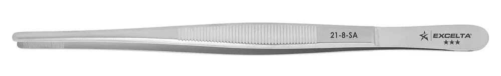 Excelta 21-8-SA ★★★ Swiss-Made Neverust® Anti-Magnetic Stainless Steel Tweezer with Serrated, Straight, Broad, Strong Pointed Tips, 8" OAL