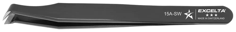 Excelta 15A-SW ★★★ Swiss-Made ESD-Safe Carbon Steel Cutting Tweezer with 70° Angulated, Radius Edge, Round Face Tips, 4.5" OAL