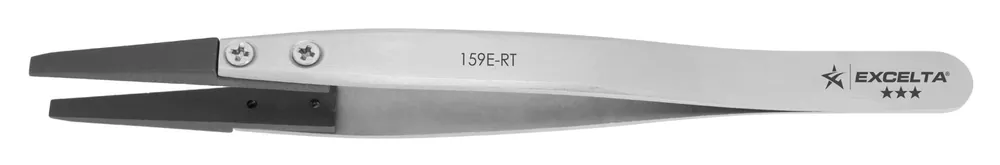 Excelta 159E-RT ★★★ ESD-Safe Neverust® Stainless Steel Tweezer with Replaceable 0.12" x 0.038" Straight Carbofib™ Tips, 5" OAL
