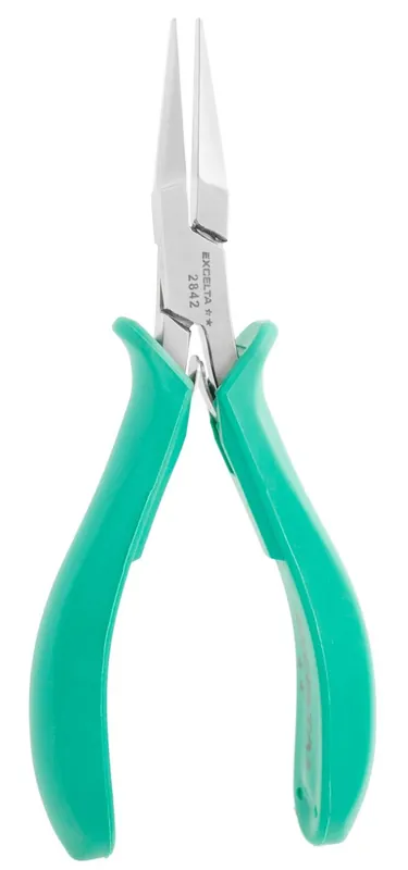 Excelta 2842 ★★ ESD-Safe Duck-Billed Medium Flat Nose Stainless Steel Pliers with Smooth Jaw & Molded Grips, 5.75" OAL
