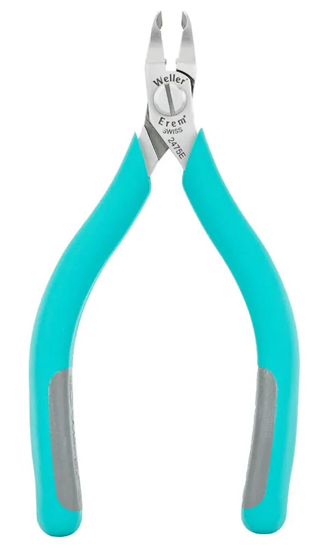 Erem 2475E Swiss-Made ESD-Safe Medium 45° Angled, Narrow Head Flush Tip Cutter with Ergonomic Handles for 22 AWG, 5.315" OAL