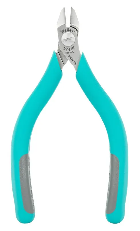 Erem 2476TX MagicSense Swiss-Made ESD-Safe Pointed Relieved Head Flush Tip Cutter with Tungsten Carbide Inserts & Ergonomic Handles for 20 AWG, 4.921" OAL