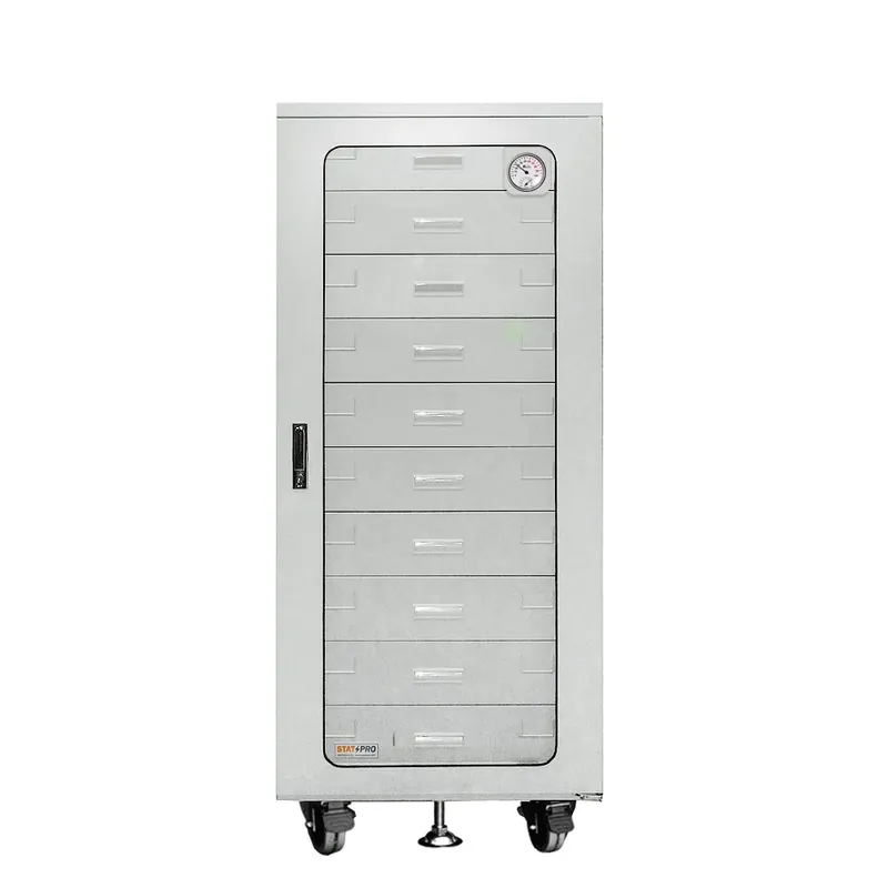 StatPro Executive Filing Dry Cabinet with Glass Door & 10 Drawers, 30.3" x 26.6" x 64.8"