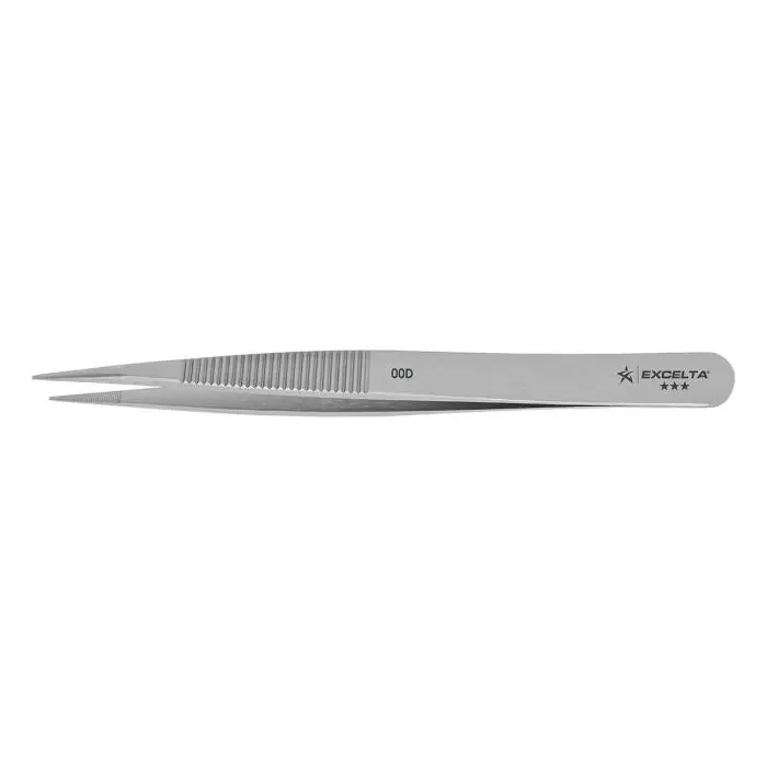 Excelta 00D ★★★ Swiss-Made Conductive Carbon Steel Tweezer with Straight, Serrated, Medium Pointed Tips, 4.75" OAL