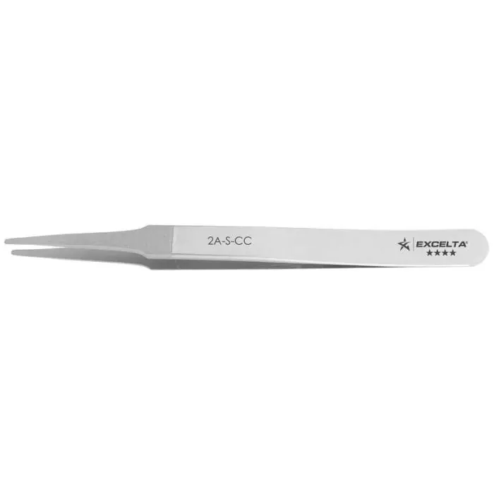 Excelta 2A-S-CC ★★★★ Swiss-Made SMD Stainless Steel Tweezer with Straight, Tapered, Flat Cerakote™ Ceramic Coated Tips, 4.75" OAL