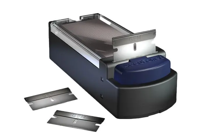 AccuForge AGBL-7028-0000 Pop-Up Blade Dispenser, includes 100 Gem® Single Edge 0.009" Stainless Steel Blades with Steel Backing
