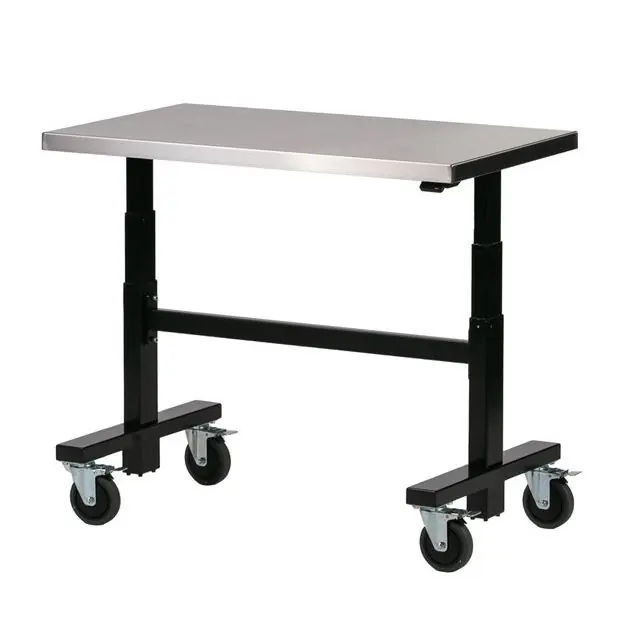 Gibo/Kodama NCX4-4024F 24" x 40" Rechargeable Ergo Lift Cart with Brakes & Stainless Steel Work Surface