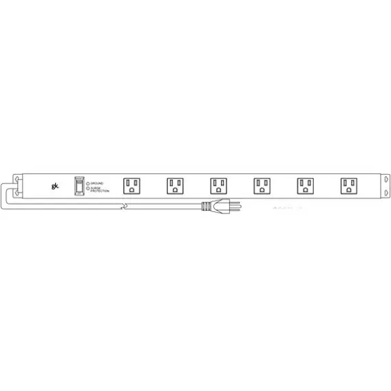 Gibo/Kodama P24 Back Mounted Power Strip with 6 Grounded Outlets & Surge Protector for Ergo Lift Workbenches, 24"