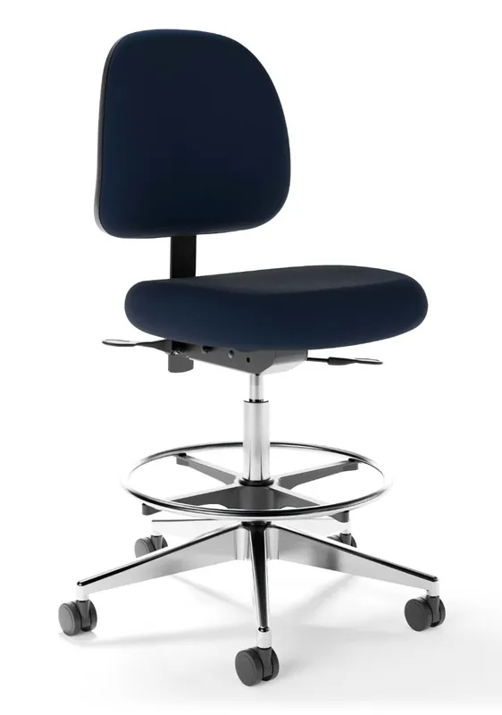 Cramer Fusion High-Height Cleanroom ESD Chair with Polished Aluminum Base, Black Vinyl