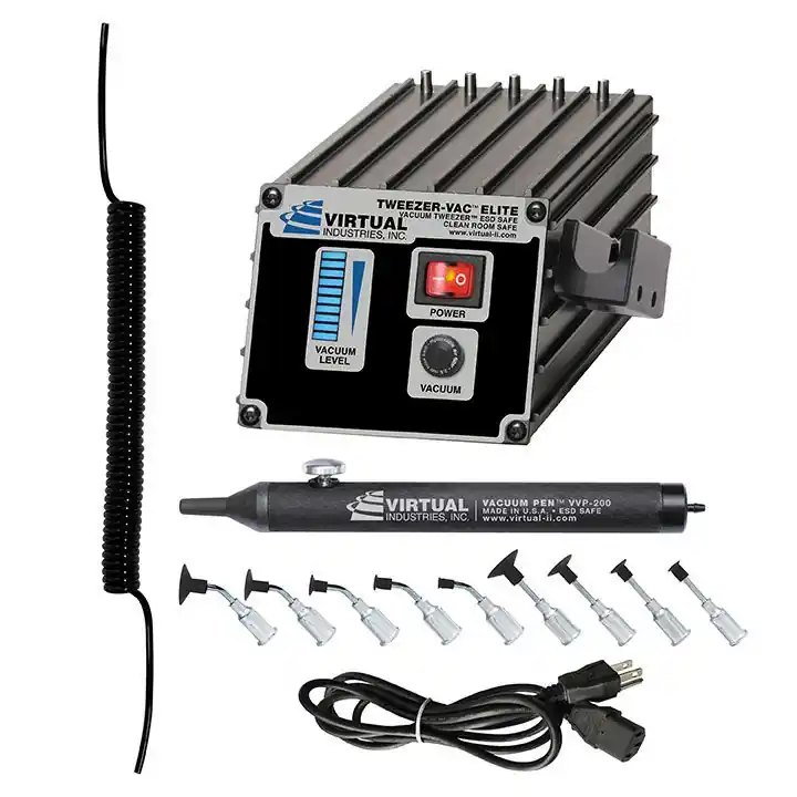 Virtual Industries TV-1500-ELITE-110 ESD-Safe TWEEZER VAC™ Elite 110V System with Buna-N Static Dissipative Non-Marking Vacuum Cups