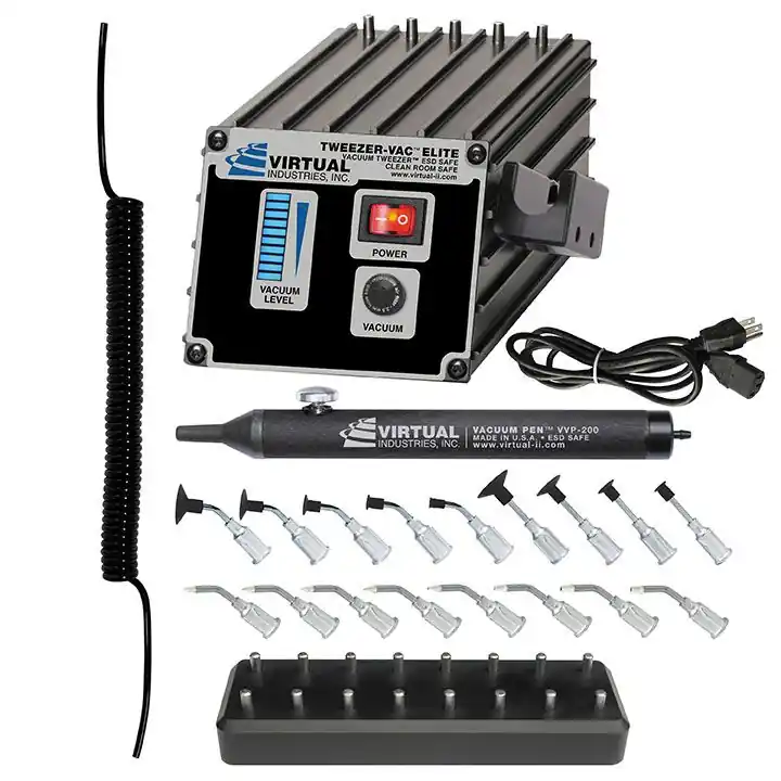 Virtual Industries TV-1500-SP8-BD-110 ESD-Safe TWEEZER VAC™ Elite 110V System with Delrin Small Parts Tips & Buna-N Static Dissipative Non-Marking Vacuum Cups