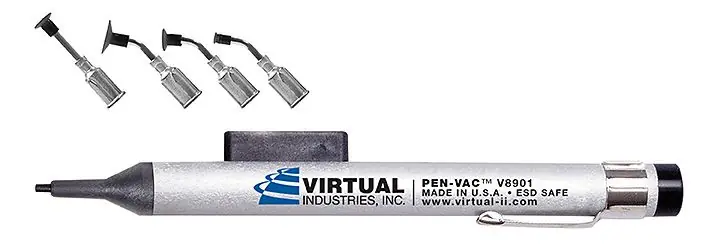 Virtual Industries V8901-A-ESD ESD-Safe PEN-VAC™ Vacuum Pen Kit with 4 High-Temp Conductive Silicone Black Vacuum Cups & Probes