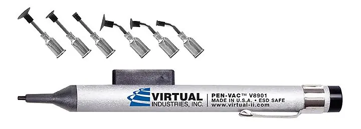 Virtual Industries V8901-LMS-B ESD-Safe PEN-VAC™ Vacuum Pen Kit with 6 Buna-N Static Dissipative Non-Marking Vacuum Cups & Probes,1/8", 1/4", 3/8" dia.