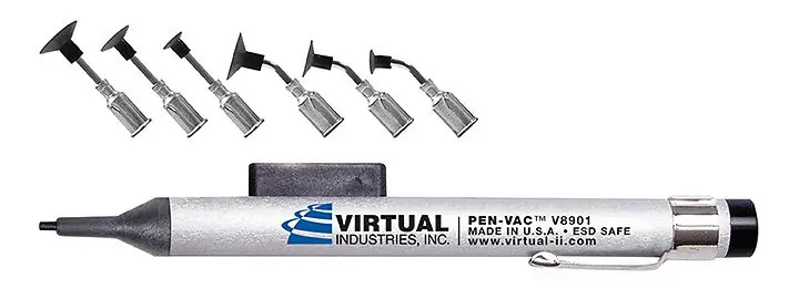 Virtual Industries V8901-HLM-B ESD-Safe PEN-VAC™ Vacuum Pen Kit with 6 Buna-N Static Dissipative Non-Marking Vacuum Cups & Probes, 1/4", 3/8", 1/2" dia.