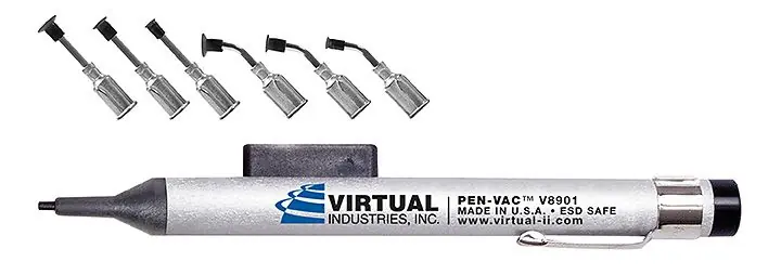 Virtual Industries V8901-MPS-B ESD-Safe PEN-VAC™ Vacuum Pen Kit with 6 Buna-N Static Dissipative Non-Marking Vacuum Cups & Probes, 1/8", 1/4", 3/16" dia.