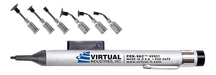 Virtual Industries V8901-LMS-ESD ESD-Safe PEN-VAC™ Vacuum Pen Kit with 6 High-Temp Conductive Silicone Black Vacuum Cups & Probes, 1/8", 1/4", 3/8" dia.