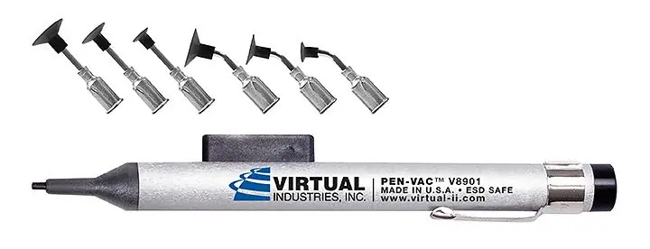 Virtual Industries V8901-HLM-ESD ESD-Safe PEN-VAC™ Vacuum Pen Kit with 6 High-Temp Conductive Silicone Black Vacuum Cups & Probes, 1/4", 3/8", 1/2" dia.