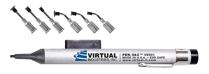 Virtual Industries V8901-MPS-ESD ESD-Safe PEN-VAC™ Vacuum Pen Kit with 6 High-Temp Conductive Silicone Black Vacuum Cups & Probes, 1/8", 1/4", 3/16" dia.