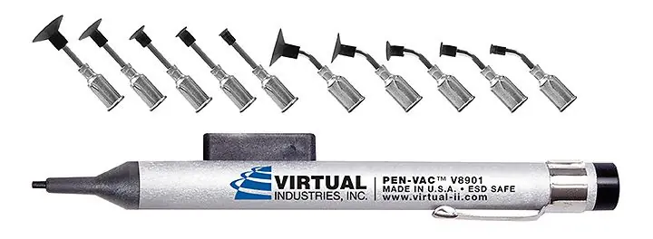 Virtual Industries V8901-TEN-ESD ESD-Safe PEN-VAC™ Vacuum Pen Kit with 10 High-Temp Conductive Silicone Black Vacuum Cups & Probes