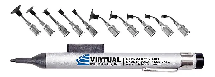 Virtual Industries V8901-TEN-B ESD-Safe PEN-VAC™ Vacuum Pen Kit with 10 Buna-N Static Dissipative Non-Marking Vacuum Cups & Probes