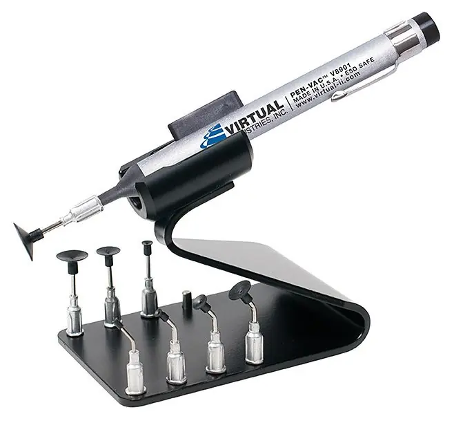 Virtual Industries V8901-KIT-ESD ESD-Safe PEN-VAC™ Vacuum Pen Kit with 8 High-Temp Conductive Silicone Black Vacuum Cups, Probes & Vacuum Pen Holder