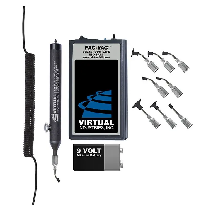 Virtual Industries V3200-CLN ESD-Safe & Cleanroom Safe PEN-VAC™ Battery Operated Vacuum Pen Kit with 9 Buna-N Static Dissipative Non-Marking Vacuum Cups